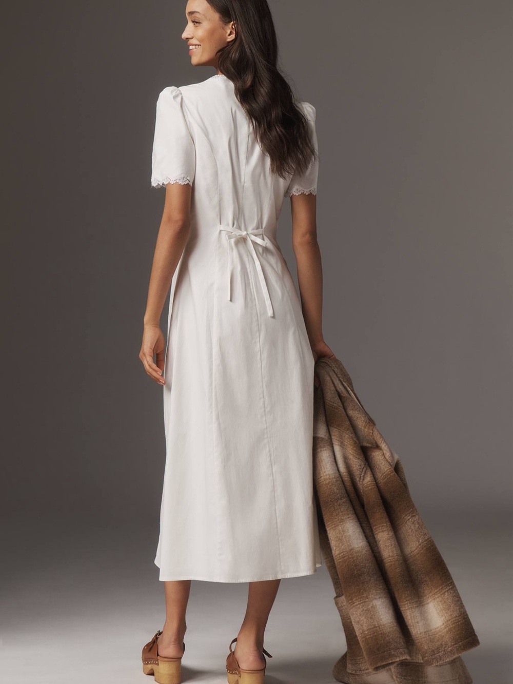 Reformation White Square-Neck Button-Front Midi Dress - Picture 3 of 5